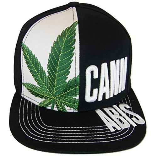 Cannabis 2-Tone Split Text Adjustable Snapback Baseball Cap (Black)