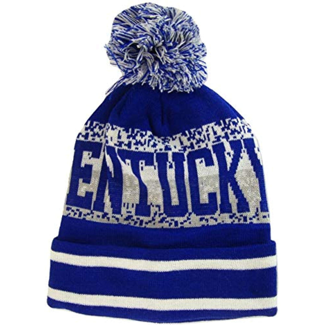 Kentucky Digital Pattern Adult Size Winter Knit Pom Beanie Hat (Blue)