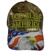 God Bless America Flag Eagle Brim Patriotic Adjustable Baseball Cap (Hunting camo)