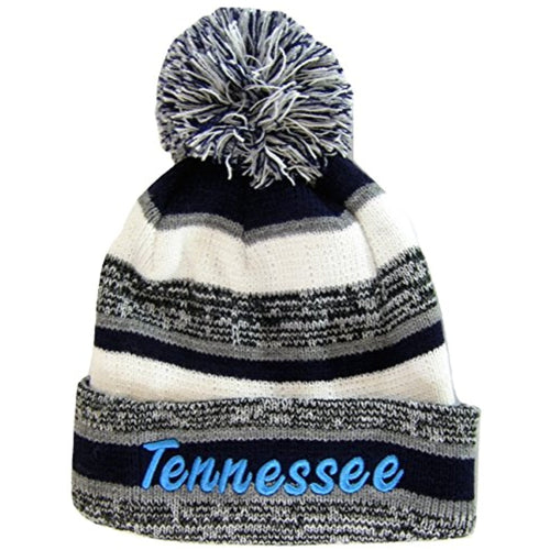 Tennessee 4-Color Embroidered Thick Winter Knit Pom Beanie Hat (Blue)