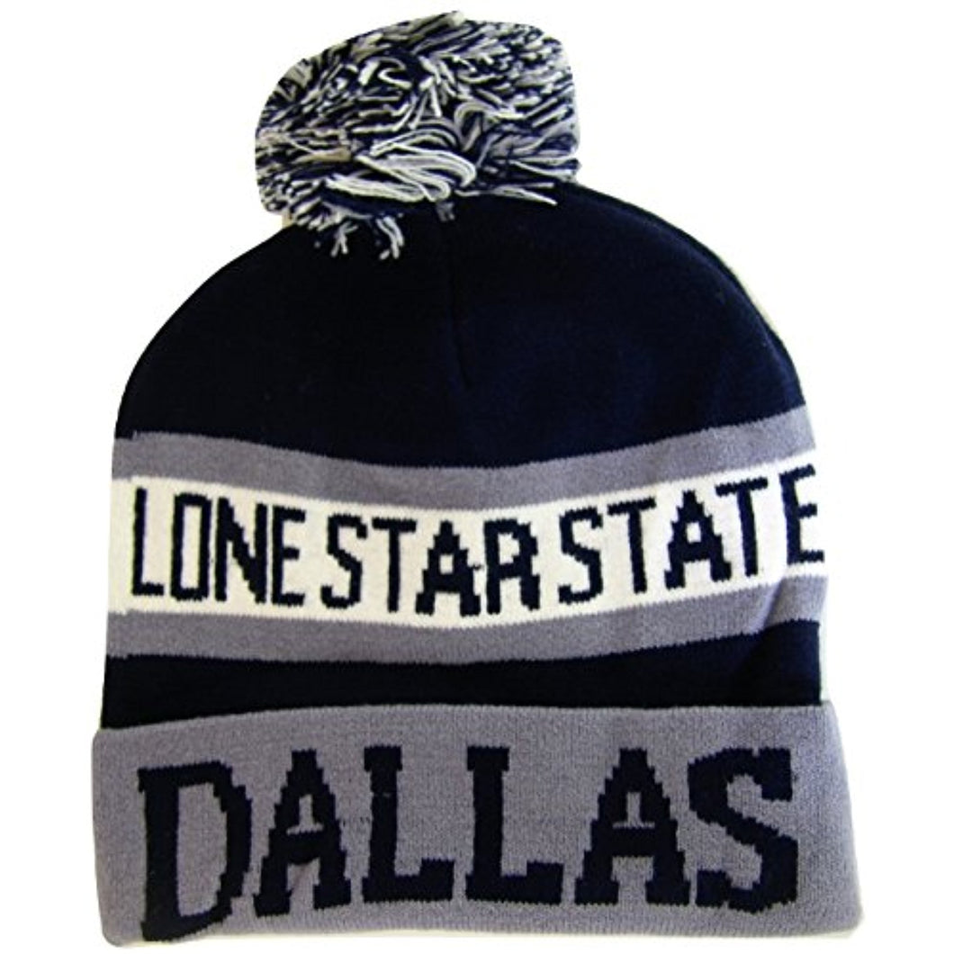 Dallas Lone Star State Adult Size Winter Knit Pom Beanie Hats (Navy/Gray)