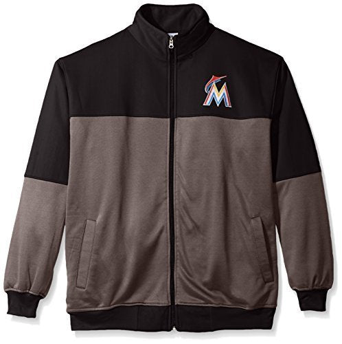 MLB Miami Marlins Men's Poly Fleece Yoked Track Jacket Black/Gray (Size:X-Large/Tall)