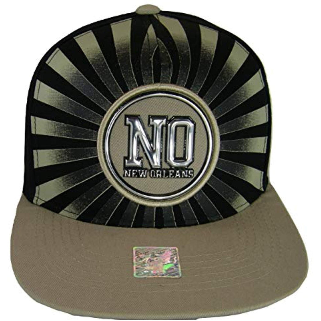 New Orleans Men's Striped Cotton Patch Style Adjustable Snapback Baseball Cap (Black/Khaki)