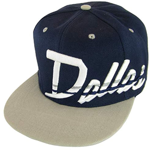 Dallas Offset Jagged Script Men's Adjustable Snapback Baseball Cap (Navy/Gray)
