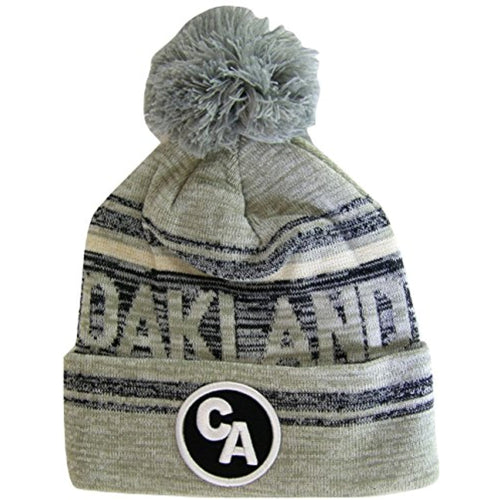 Oakland Adult Size Ribbed Cuff Knit Winter Pom Beanie Hat (Black