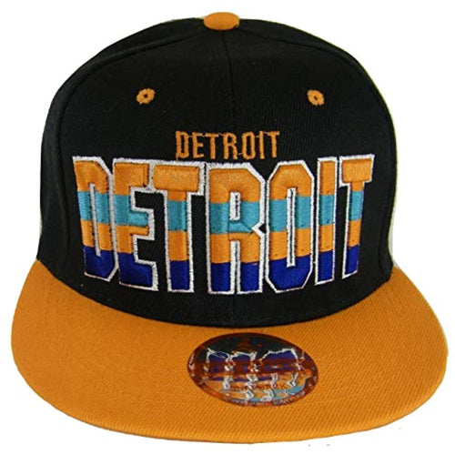 Detroit 4-Color Script Men's Adjustable Snapback Baseball Caps (OT Black/Orange)