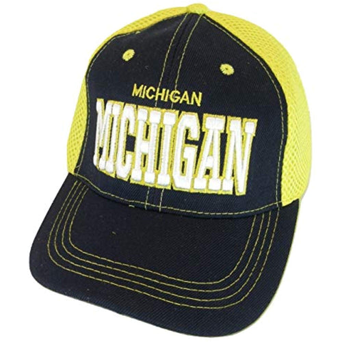 Michigan Solid Front Air Mesh Back Adjustable Baseball Cap (Navy/Gold)