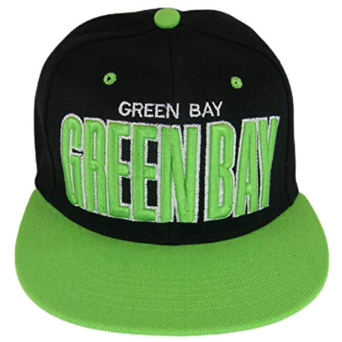 Green Bay Bold Script Men's Adjustable Snapback Baseball Caps (Black/Neon Green)