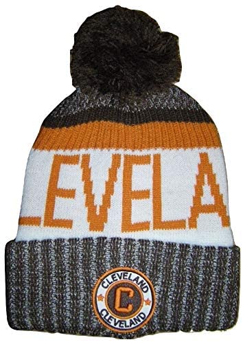 Cleveland Men's Winter Knit Original Pom Beanie (Brown/Orange)