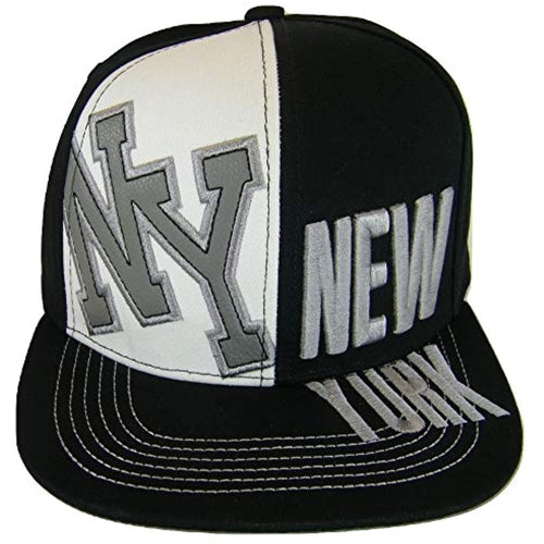 New York City 2-Tone Split Text Adjustable Snapback Baseball Cap (Black)