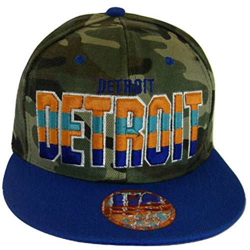 Detroit 4-Color Script Men's Adjustable Snapback Baseball Caps (OT Camo/Royal)