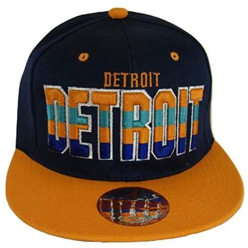 Detroit 4-Color Script Men's Adjustable Snapback Baseball Caps (OT Navy/Orange)