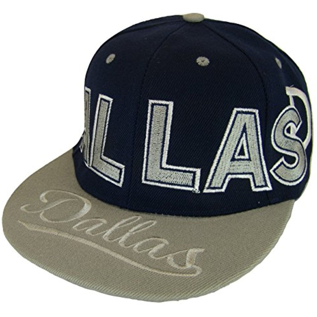 Dallas D Bold Text & Cursive Script Adjustable Snapback Baseball Cap (Navy/Gray)