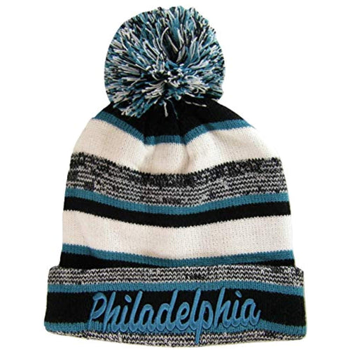 Philadelphia Embroidered Thick Winter Knit Pom Beanie Hat (Green Text)