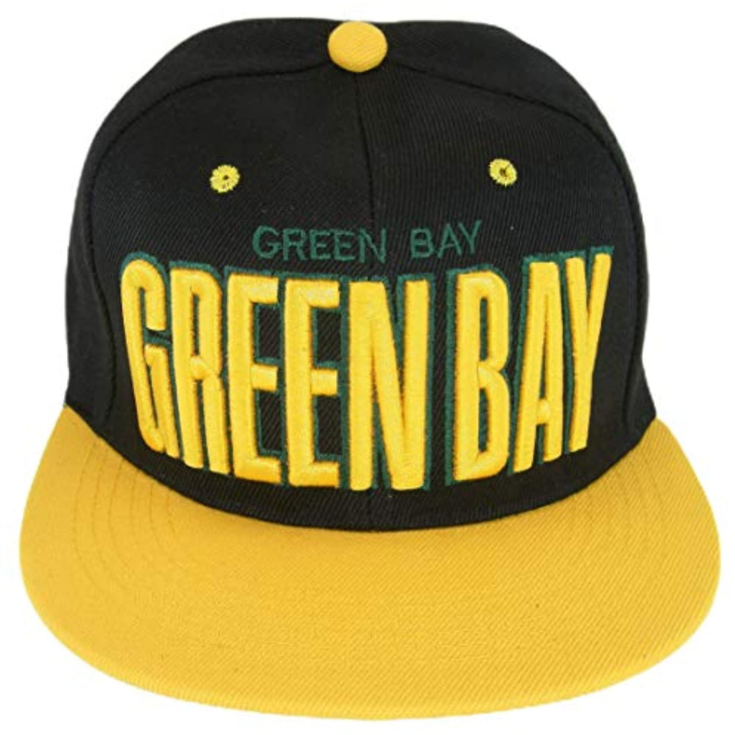 Green Bay Bold Script Men's Adjustable Snapback Baseball Caps (Black/Gold)