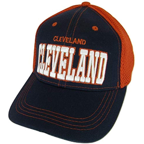 Cleveland Solid Front Air Mesh Back Adjustable Baseball Cap (Navy/Red)