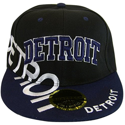 Detroit Large Script Men's Adjustable Snapback Baseball Caps (Black/Navy)