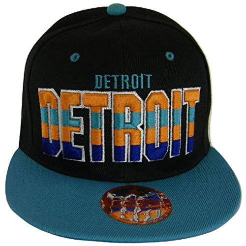 Detroit 4-Color Script Men's Adjustable Snapback Baseball Caps (OT Black/Teal)