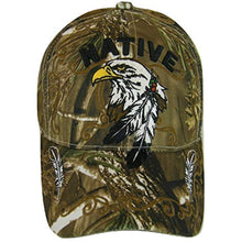 Native Pride Eagle Adjustable Baseball Cap with Feathers and Swirls (Hunting Camo)