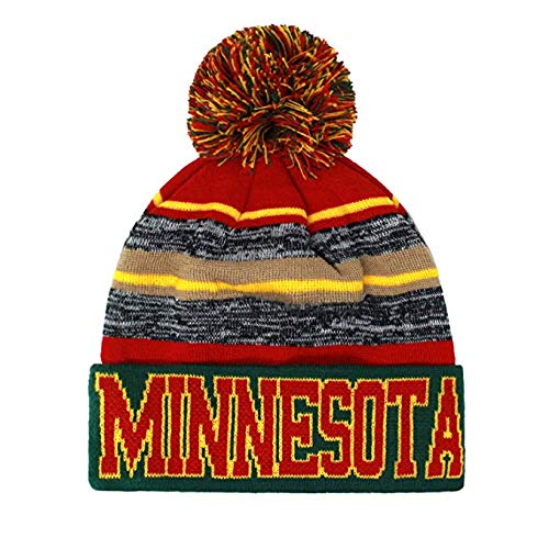 Minnesota Men's Blended Stripe Winter Knit Pom Beanie Hat (Green/Red/Wheat)