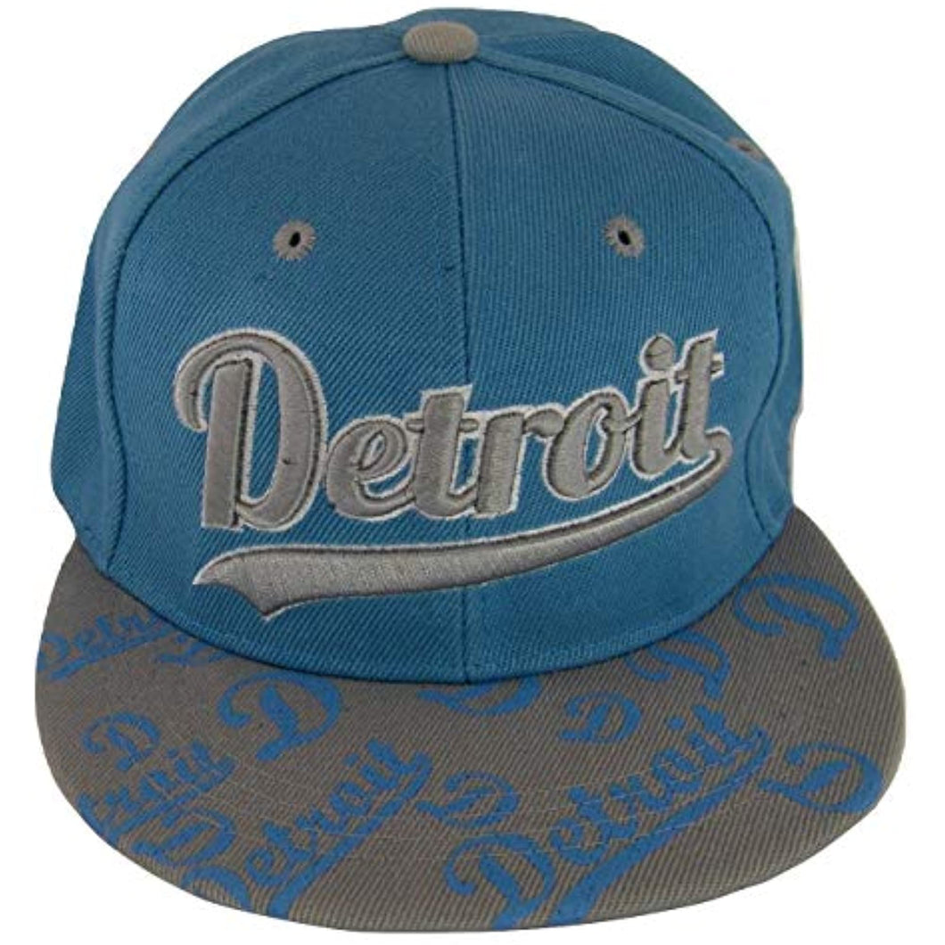 Detroit Script Print on Bill Adjustable Snapback Baseball Cap (Teal/Gray)