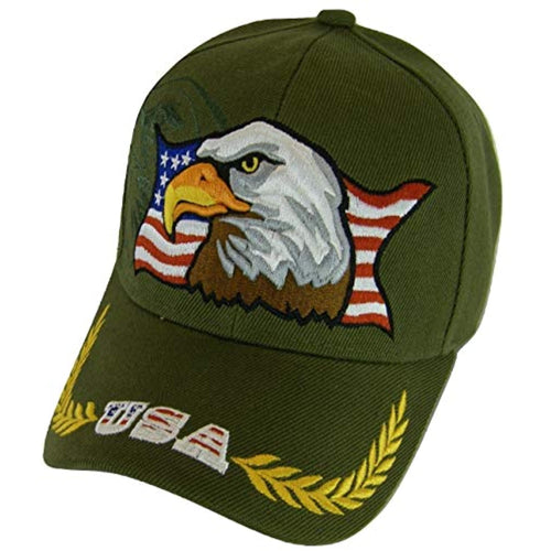 Men's Patriotic Large Eagle USA Adjustable Baseball Cap (Olive)