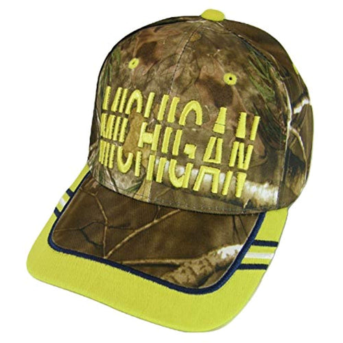 Michigan Window Shade Font Men's Adjustable Baseball Cap (Camo/Gold)