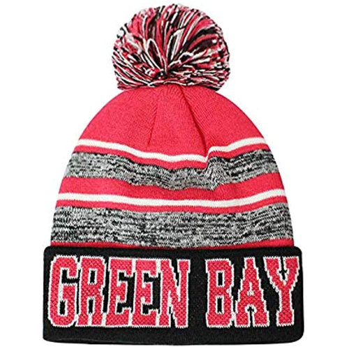 Green Bay Blended Colors Men's Winter Knit Pom Beanie Hat (Hot Pink/Black)