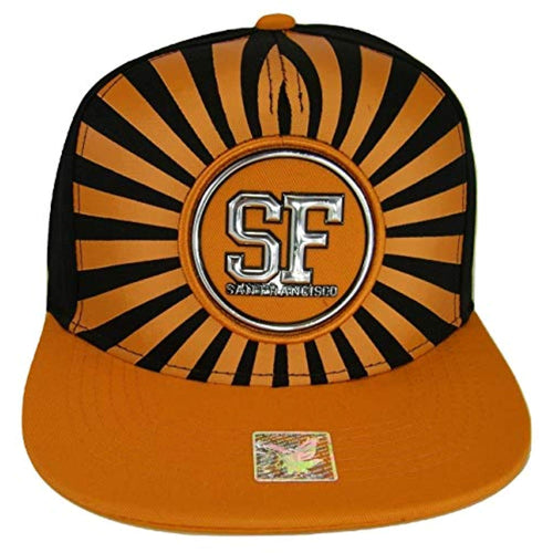 San Francisco Men's Striped Cotton Patch Style Adjustable Snapback Baseball Cap (Black/Orange)