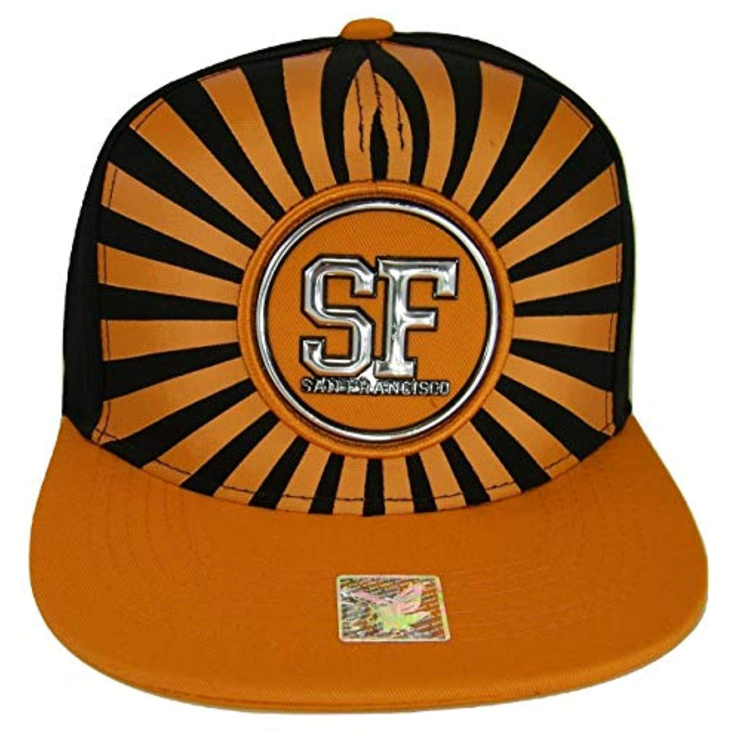 San Francisco Men's Striped Cotton Patch Style Adjustable Snapback Baseball Cap (Black/Orange)