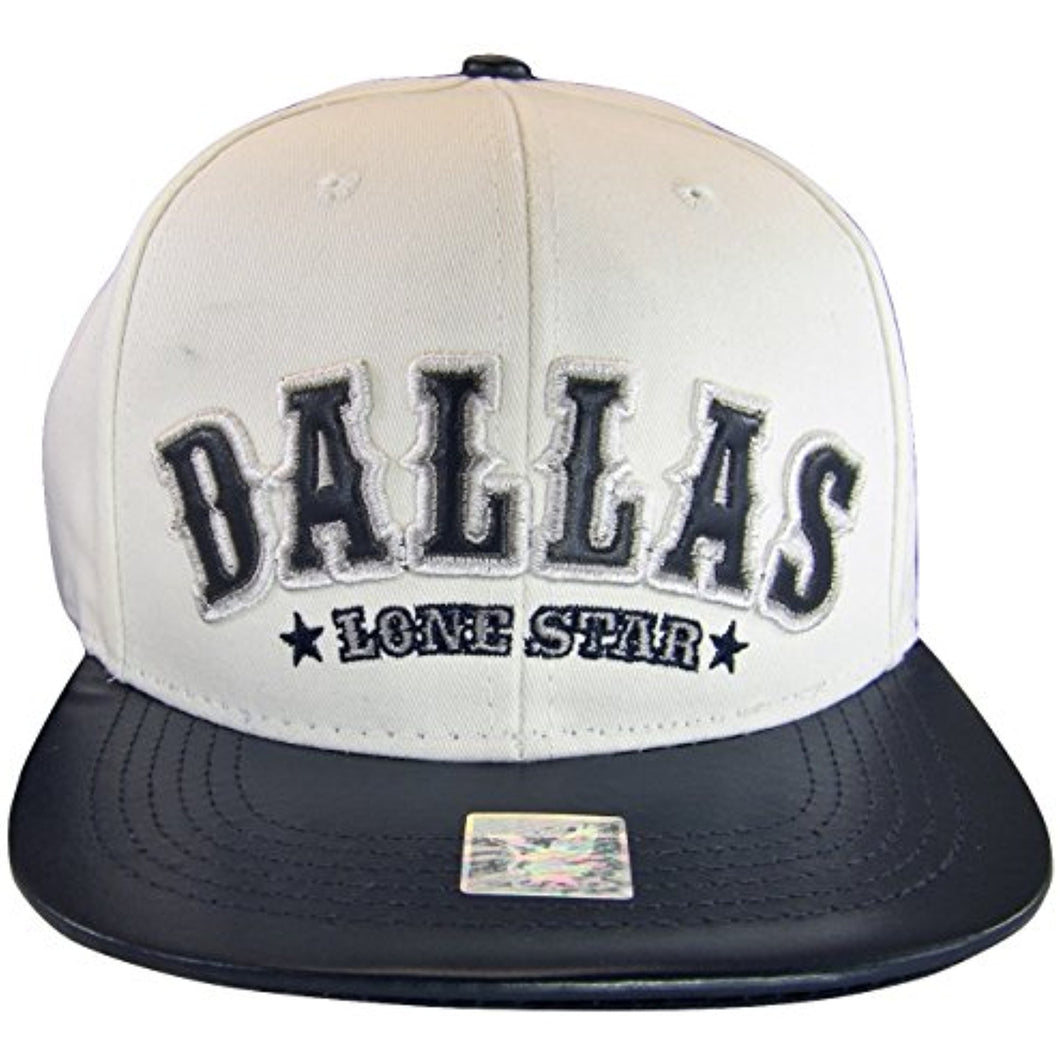 Dallas Texas Lone Star Men's Cotton Adjustable Snapback Baseball Cap (White/Navy)