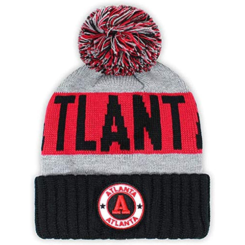 Atlanta Men's Winter Knit Landmark Patch Pom Beanie (Black/Red)