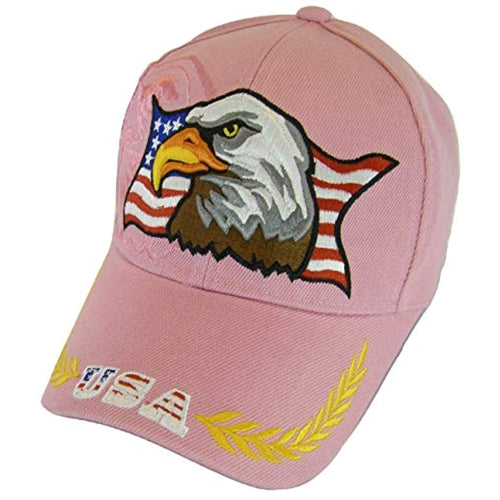 Men's Patriotic Large Eagle USA Adjustable Baseball Cap (Pink)