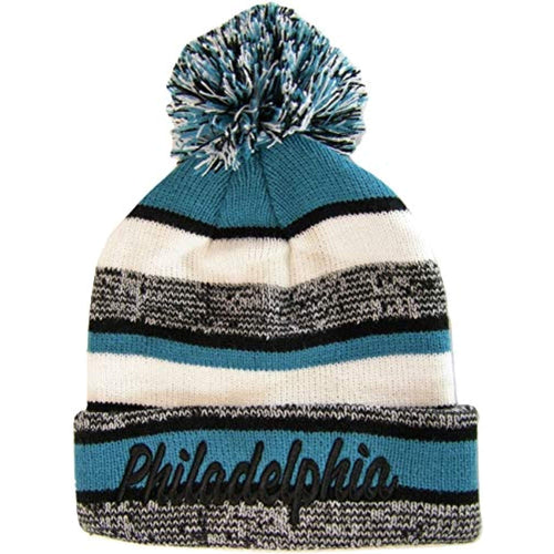 Philadelphia Embroidered Thick Winter Knit Pom Beanie Hat (Black Text)