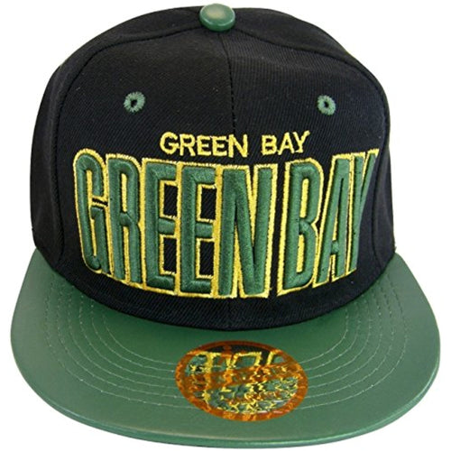 Green Bay Bold Script Men's Adjustable Snapback Baseball Caps (Black/Green Textured)