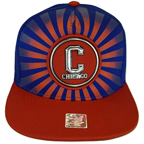 Chicago Men's Striped Cotton Patch Style Adjustable Snapback Baseball Cap (Royal/Red)