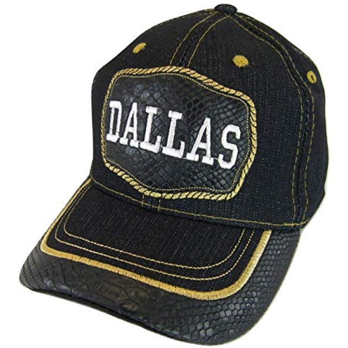 Dallas Adult Size Patch Style Black Denim Adjustable Baseball Cap (Black)
