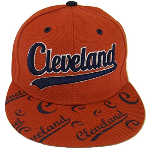 Cleveland Script Print on Bill Adjustable Snapback Baseball Cap (Red)