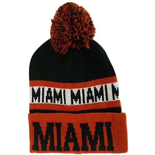 Miami Adult Size Winter Knit Beanie Hats (Black/Red 2X)