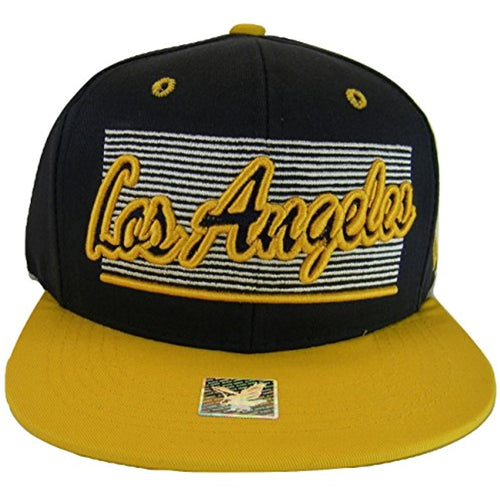 Los Angeles 2-Tone Adjustable Cotton Snapback Baseball Cap (Dark Blue/Gold)