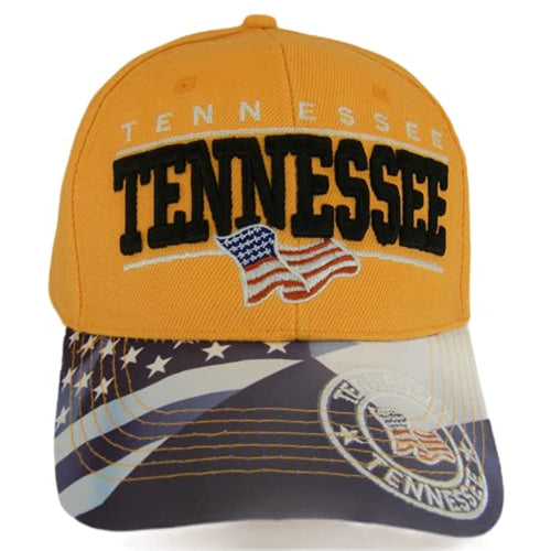 Tennessee Seal and American Flag Adjustable Baseball Cap (Orange)