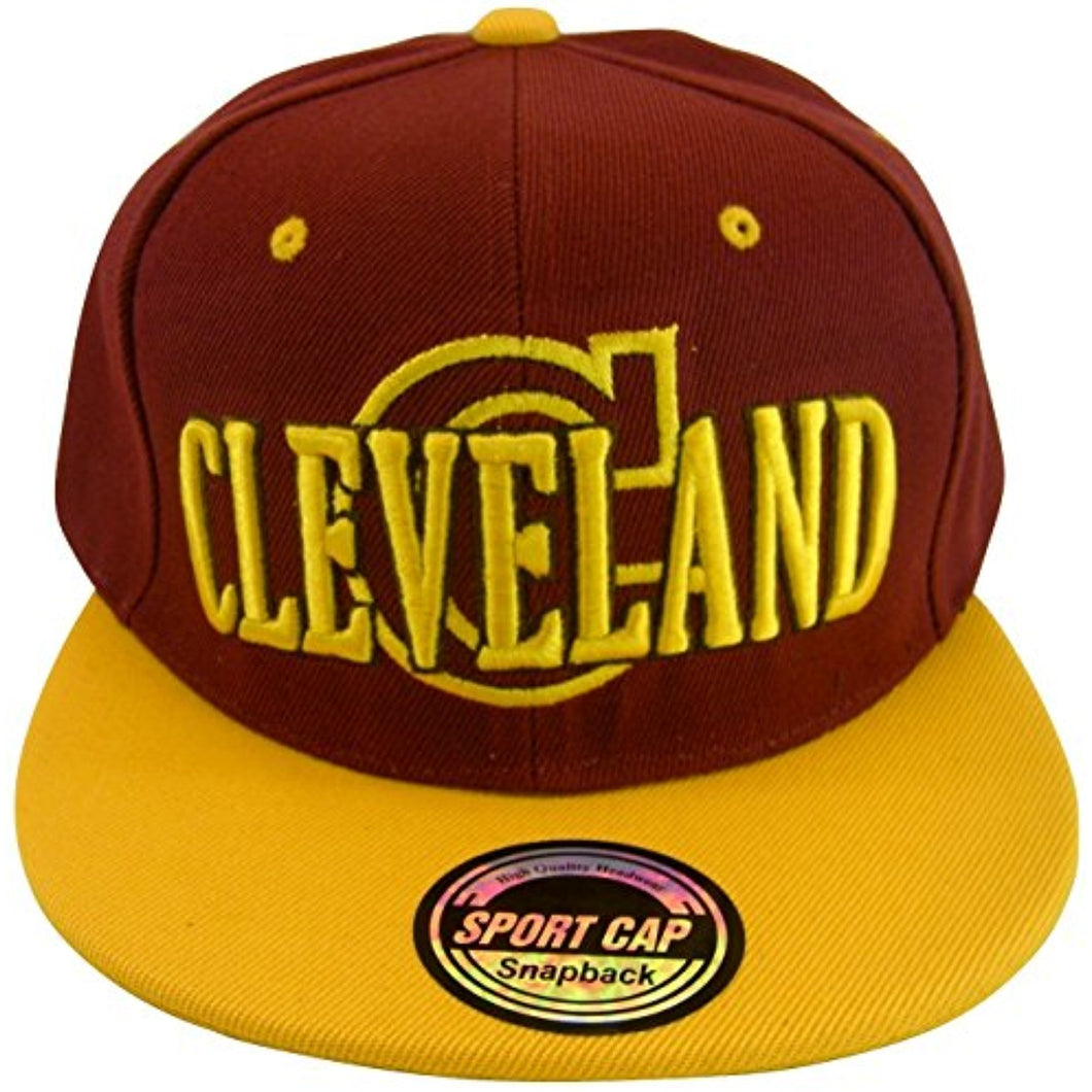 Cleveland C Wave Style Men's Adjustable Snapback Baseball Caps (Wine/Gold)