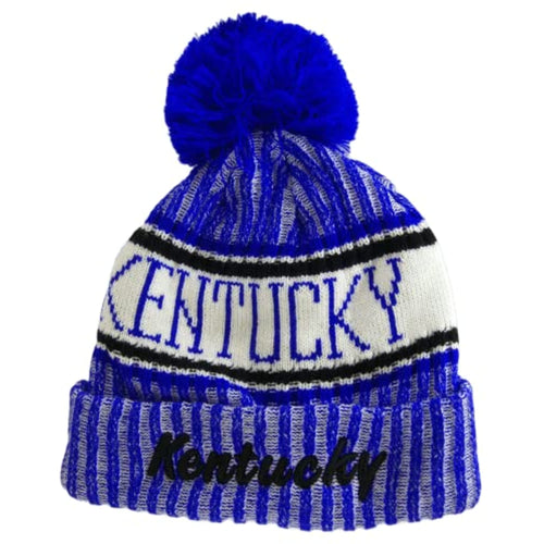 Kentucky Plush Lined Embroidered Winter Knit Pom Beanie Hat (Royal/Black)