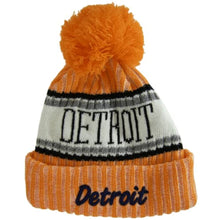 Detroit Plush Lined Embroidered Winter Knit Pom Beanie Hat (Orange)