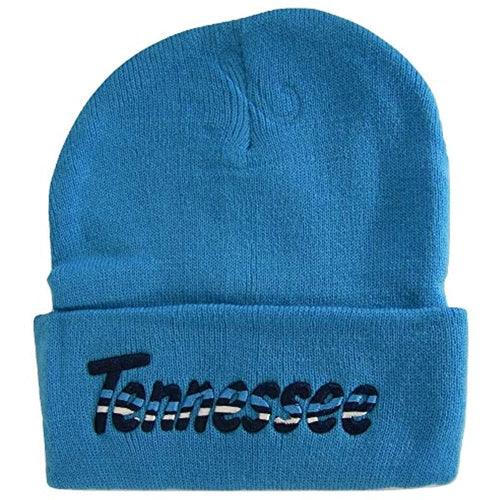 Tennessee Adult Size Wavy Script Winter Knit Beanie Hat (Teal)