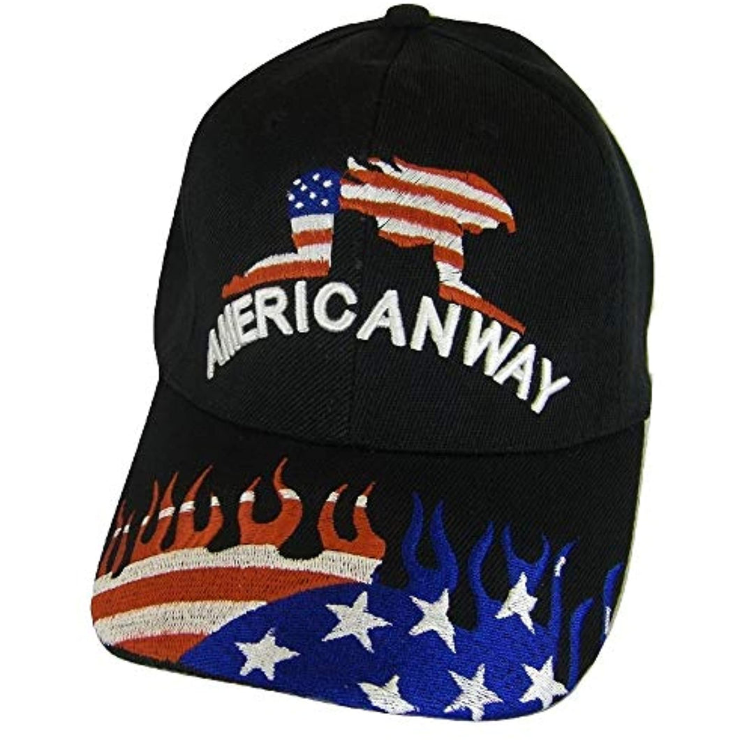 American Way Red White Blue Flames Men's Adjustable Baseball Cap (Black)