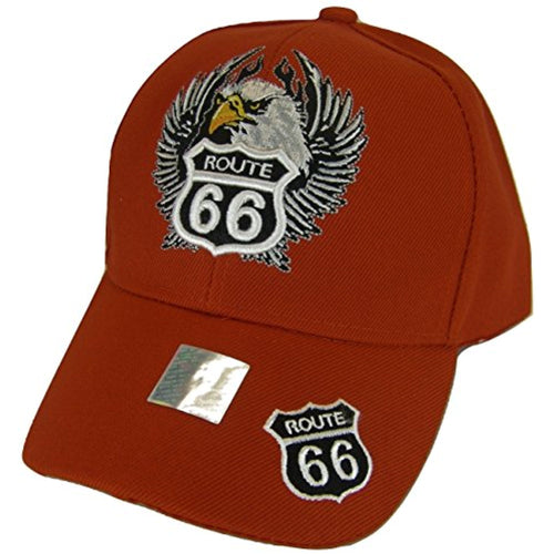 USA Men's Patriotic Eagle & Route 66 Adjustable Baseball Cap (Red)