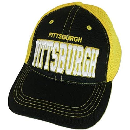 Pittsburgh Solid Front Air Mesh Back Adjustable Baseball Cap (Black/Gold)