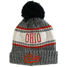 Ohio Plush Lined Embroidered Winter Knit Pom Beanie Hat (Gray/Red Script)