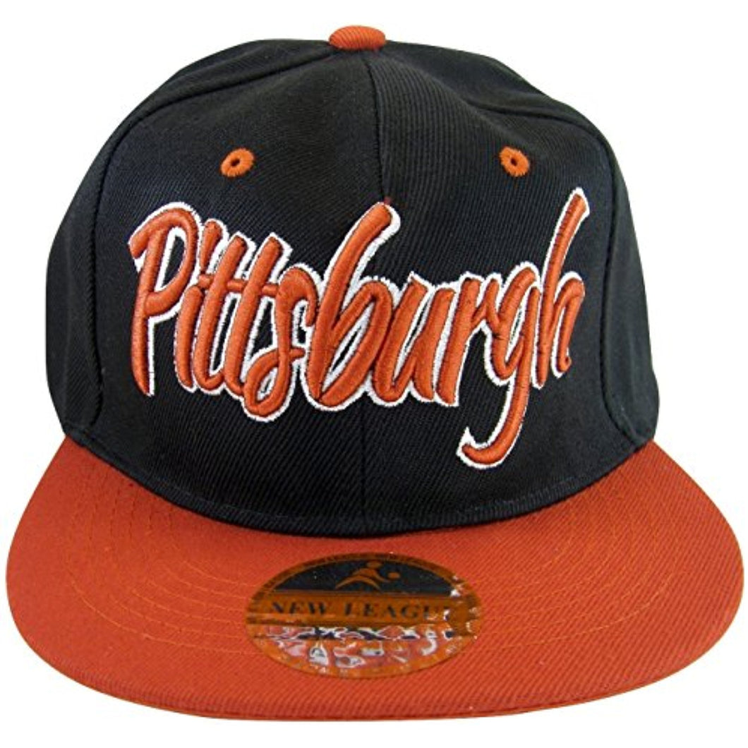 Pittsburgh Cursive Script Men's Adjustable Snapback Baseball Caps (Black/Red)